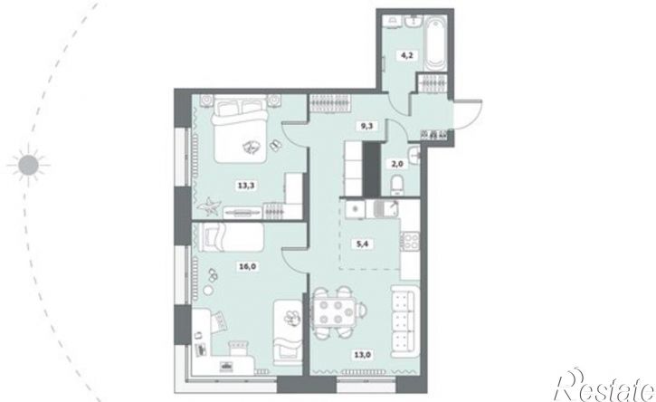 2-комн квартира Октябрьский проспект, 96,  д. 96